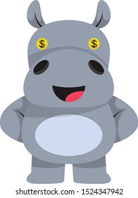 Rich hippo, illustration, vector on white background.
