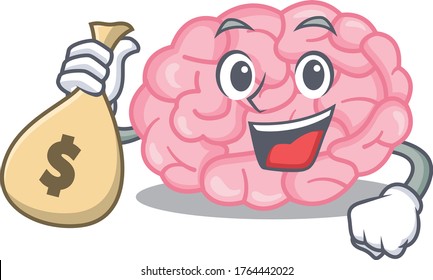 Rich human brain cartoon design holds money bags