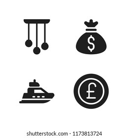 rich icon. 4 rich vector icons set. boat, money bag and pound sterling icons for web and design about rich theme