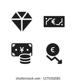 rich icon. 4 rich vector icons set. euro, diamond and yen icons for web and design about rich theme