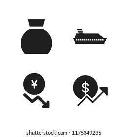 rich icon. 4 rich vector icons set. money, boat and coin icons for web and design about rich theme