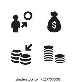 rich icon. 4 rich vector icons set. dollars bag, money and coins icons for web and design about rich theme