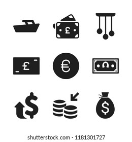rich icon. 9 rich vector icons set. money increase, chandelier and coins icons for web and design about rich theme