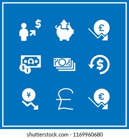 rich icon. 9 rich vector set. money, pound sterling, yen and piggy bank icons for web and design about rich theme