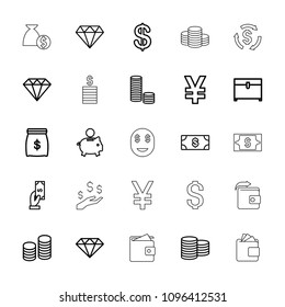 Rich icon. collection of 25 rich outline icons such as diamond, coin, money, payment, diamond, chest, piggy bank, yuan, coin, gem. editable rich icons for web and mobile.
