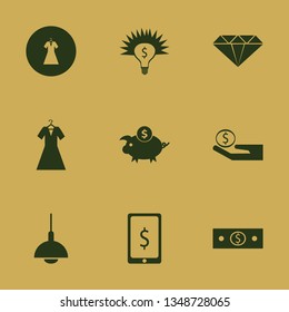rich icon set with chandelier, dollar symbol phone and diamond vector illustration