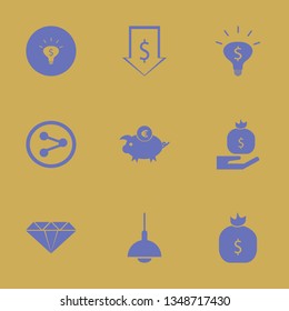 rich icon set with share sign, chandelier and euro piggy bank vector illustration