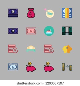 rich icon set. vector set about piggy bank, money bag, coin stack and pound sterling icons set.
