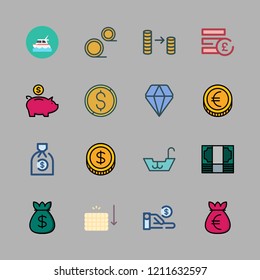 rich icon set. vector set about pound sterling, piggy bank, diamond and boat icons set.