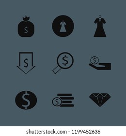 rich icon. rich vector icons set diamond, looking money, dollar rate falling and dollar coin