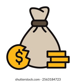 Rich icon vector illustration. Icons featuring money bags and dollar coins symbolize wealth, prosperity, and financial success. Simple flat style