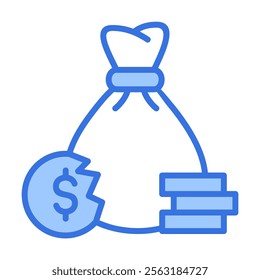 Rich icon vector illustration. Icons featuring money bags and dollar coins symbolize wealth, prosperity, and financial success. Simple blue style