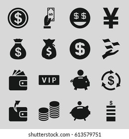 Rich icons set. set of 16 rich filled icons such as vip, Money, Coin, Money sack, Payment, Wallet, dollar smiley, coin, piggy bank, dollar coin