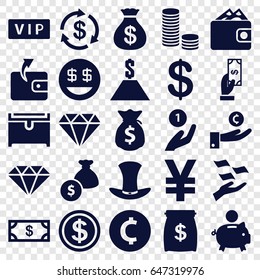 Rich icons set. set of 25 rich filled icons such as vip, diamond, coin, money, money sack, payment, wallet, chest, dollar smiley, hat, gem, dollar, dollar coin, wallet