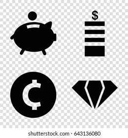 Rich icons set. set of 4 rich filled icons such as gem, coin, piggy bank