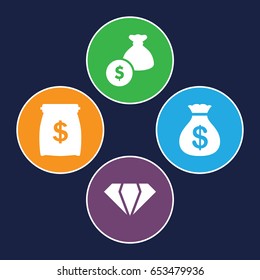 Rich icons set. set of 4 rich filled icons such as gem, money sack, money bag