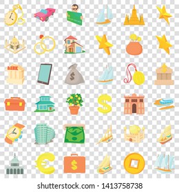 Rich icons set. Cartoon style of 36 rich vector icons for web for any design