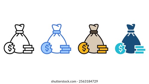 Rich icons with various styles. Icons featuring money bags and dollar coins symbolize wealth, prosperity, and financial success.