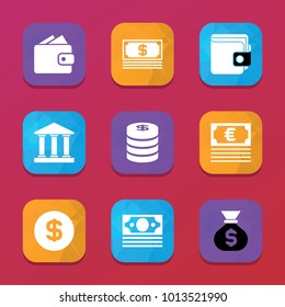 Rich icons. vector collection filled rich icons set.. includes symbols such as wallet, money sack, bank, money. use for web, mobile and ui design.