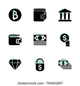 Rich icons. vector collection filled rich icons set.. includes symbols such as wallet, money lock, bank, coin, money. use for web, mobile and ui design.