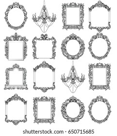 Rich Imperial Baroque Rococo frames set. French Luxury carved ornaments. Vector Victorian exquisite Style decorated frames