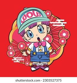 the rich kid illustration design for sukajan is mean japan traditional cloth or t-shirt