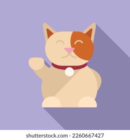 Rich lucky cat icon flat vector. Japan fortune. Cute animal