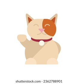 Rich lucky cat icon flat vector. Japan fortune. Cute animal isolated