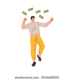 Rich Man Character with Dollar Money Banknote Vector Illustration
