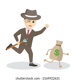 Rich Man Chasing Money design character on white background