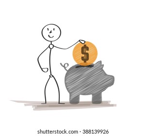 rich man with coin on white background