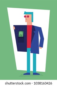 Rich man Concept. Vector illustration of man with UK Pound currency banknotes in pocket. Business Concept.