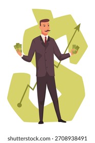 Rich man flat cartoon comic element, millonario hombre Ilustración vectorial de dinero