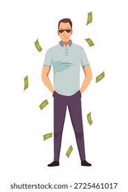 Rich man flat cartoon comic element, millionaire man money vector illustration