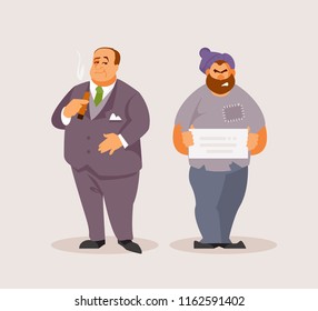 Rich man and a homeless man. Social inequality. Vector illustration