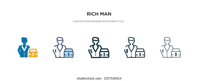 rich man icon in different style vector illustration. two colored and black rich man vector icons designed in filled, outline, line and stroke style can be used for web, mobile, ui