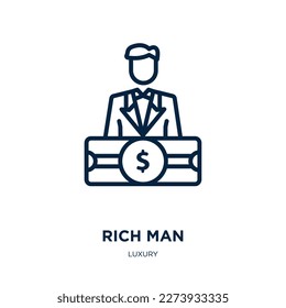 rich man icon from luxury collection. Thin linear rich man, rich, man outline icon isolated on white background. Line vector rich man sign, symbol for web and mobile