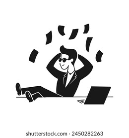 rich man with lots of money,Flat vector illustration isolated on white background