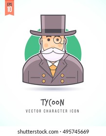 Rich man money tycoon banker illustration People lifestyle and occupation Colorful and stylish flat vector character icon