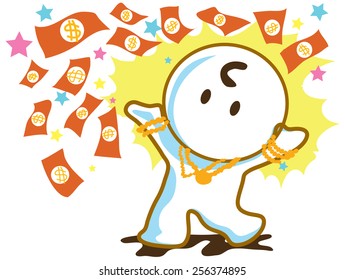 Rich man scattering money his business are success pantomime cartoon symbol design
