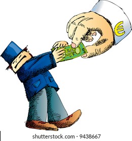 a rich man that hold his dollars against the euro currency