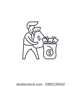 rich man vector line icon, sign, illustration on background, editable strokes