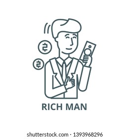 Rich man vector line icon, linear concept, outline sign, symbol