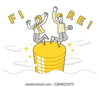 Rich man and woman couple smiling at the achievement of FIRE [Vector illustration].