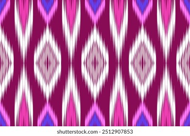 Rich Maroon and Pink Ikat Pattern with Diamond Shapes, Perfect for Bold Ethnic Textile Projects and Artistic Wall Art