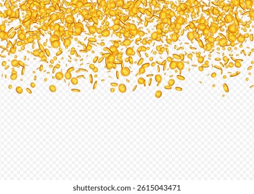 Rich Metal Cash Vector Transparent Background. Gold Dollar Falling Design. Golden Currency Poster. Scatter Money Cover.