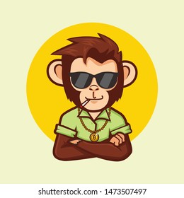 rich monkey character mascot logo design template