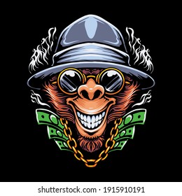 rich monkey head vector illustration