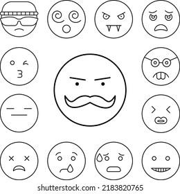 Rich, mustache, emotions icon in a collection with other items