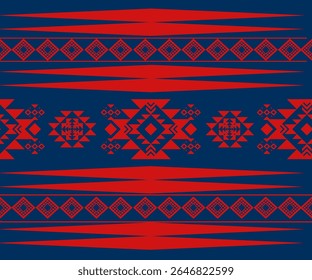 Rich navy and red create bold tribal horizontal stripes. Ideal for strong textile statements or fashion design.